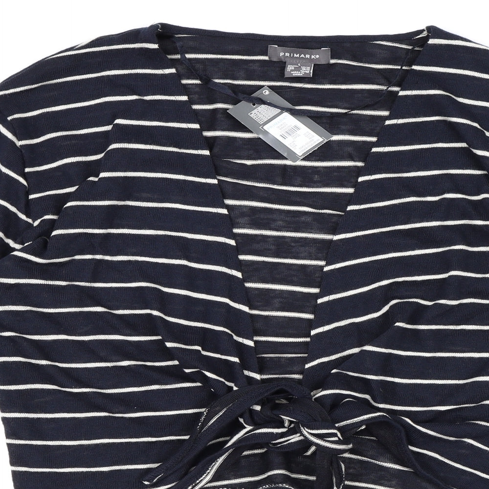 Primark Womens Black Striped Knit Wrap Jumper Size 14