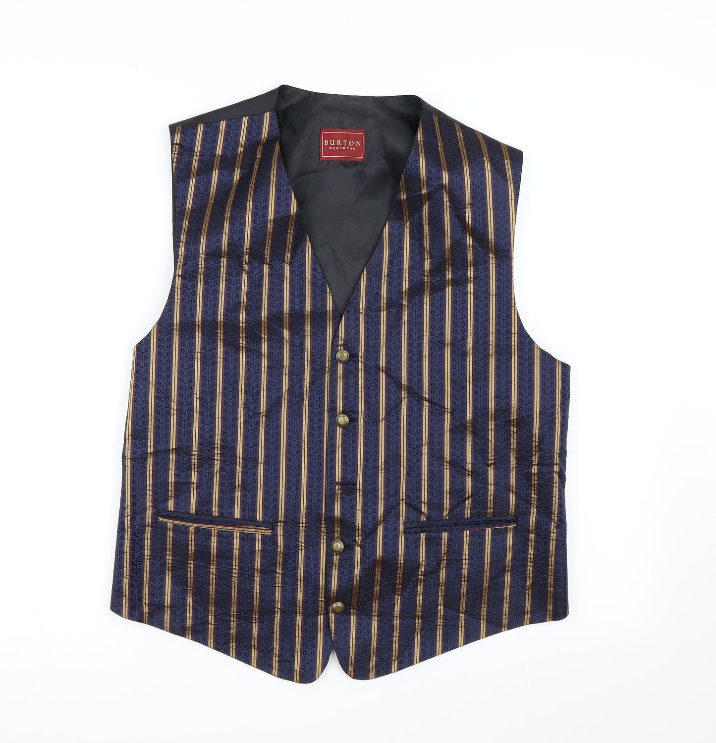 Burton London  Mens Blue Striped  Jacket Suit Waistcoat Size L