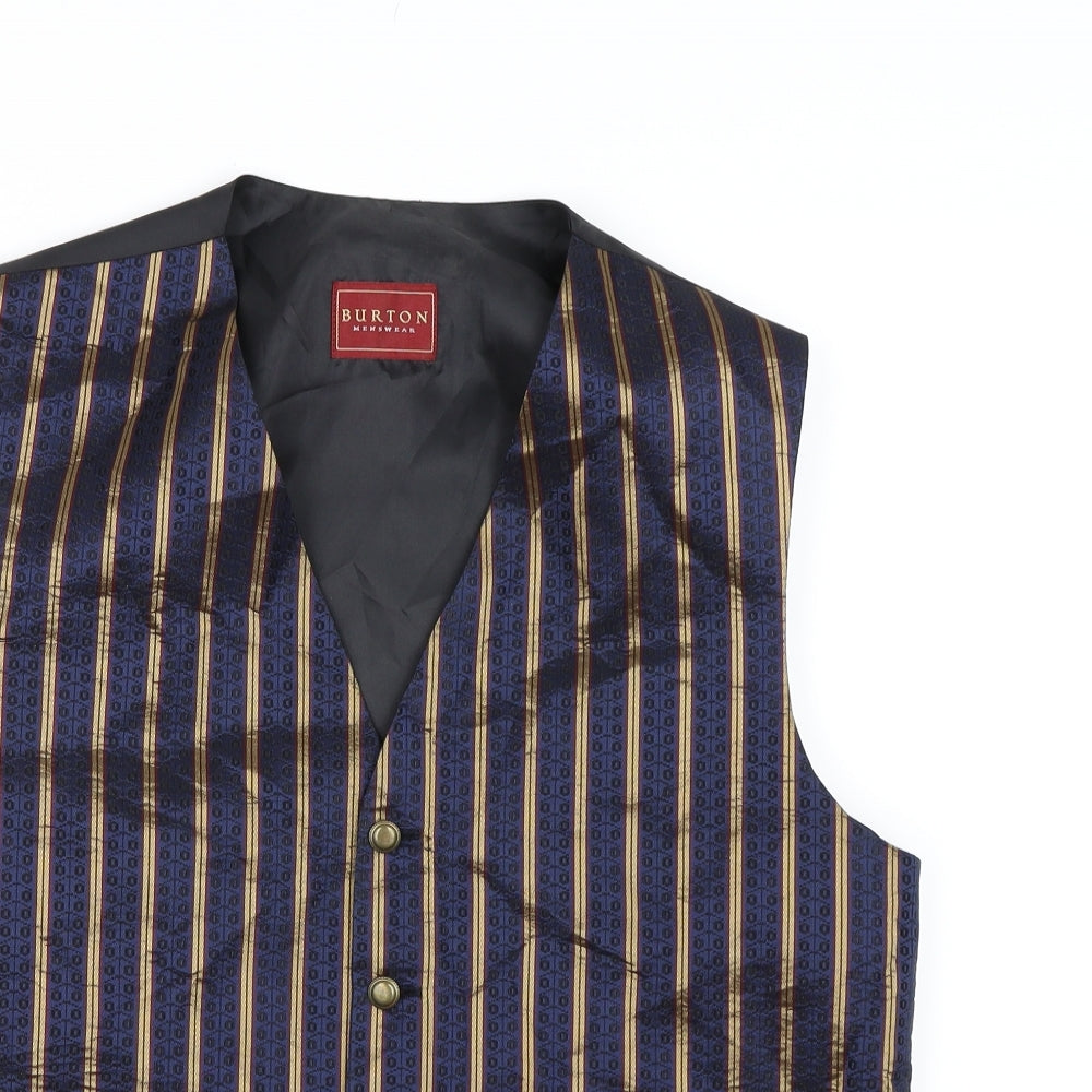 Burton London  Mens Blue Striped  Jacket Suit Waistcoat Size L