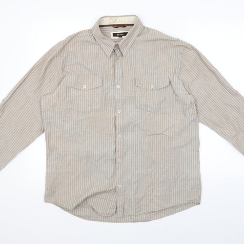 Monsoon Mens Brown Striped   Button-Up Size L