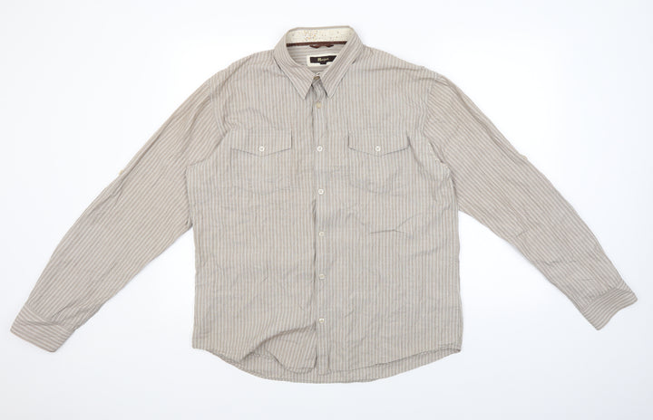 Monsoon Mens Brown Striped Button-Up Size L