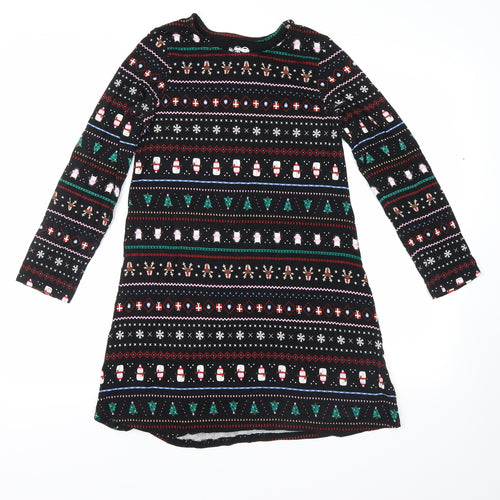Nutmeg Girls Black Fair Isle  Shirt Dress  Size 10-11 Years  - christmas