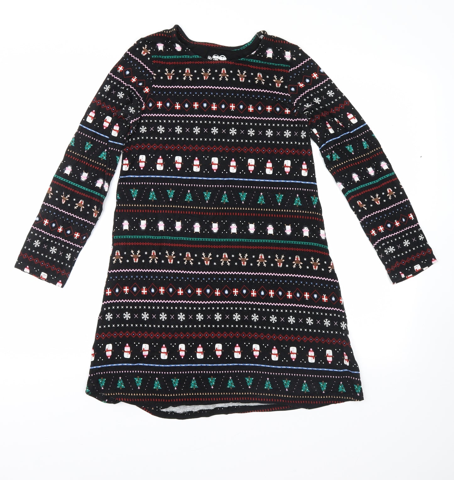 Nutmeg Girls Black Fair Isle  Shirt Dress  Size 10-11 Years  - christmas