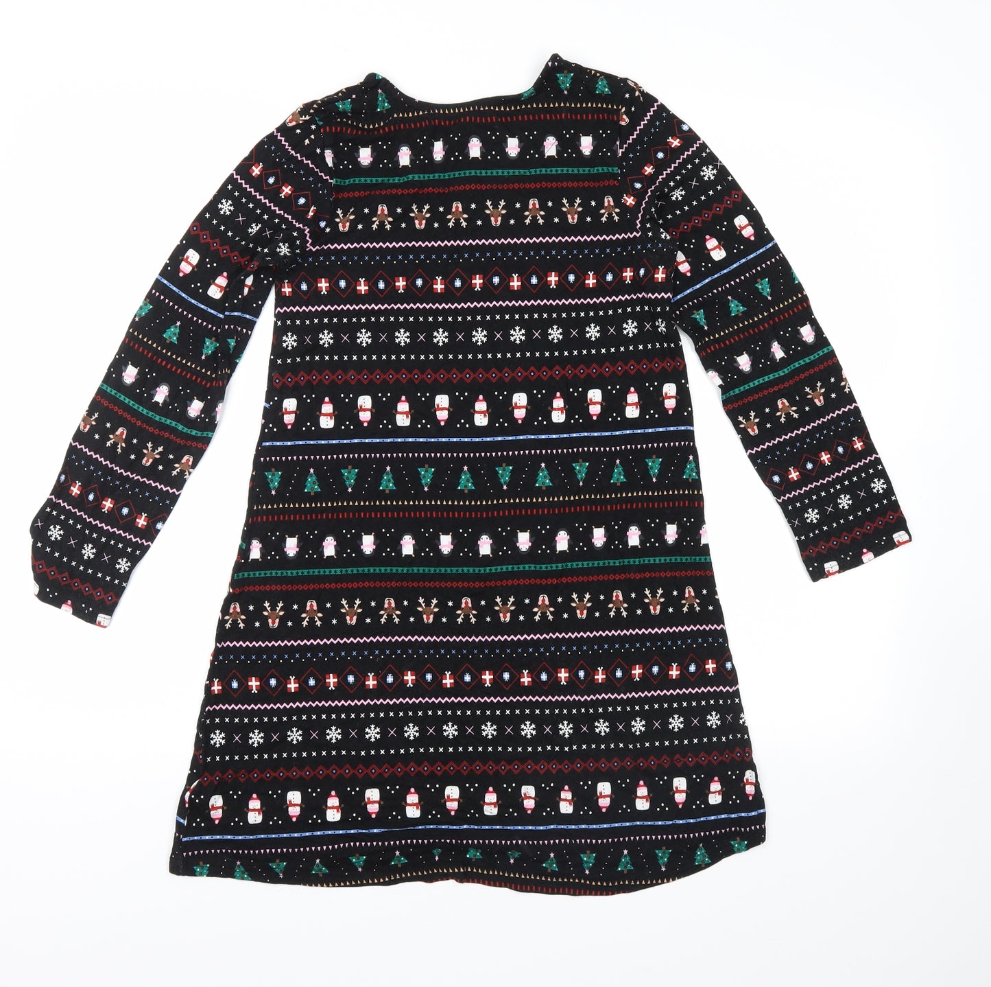 Nutmeg Girls Black Fair Isle  Shirt Dress  Size 10-11 Years  - christmas