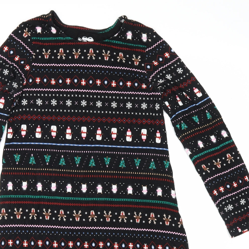 Nutmeg Girls Black Fair Isle  Shirt Dress  Size 10-11 Years  - christmas