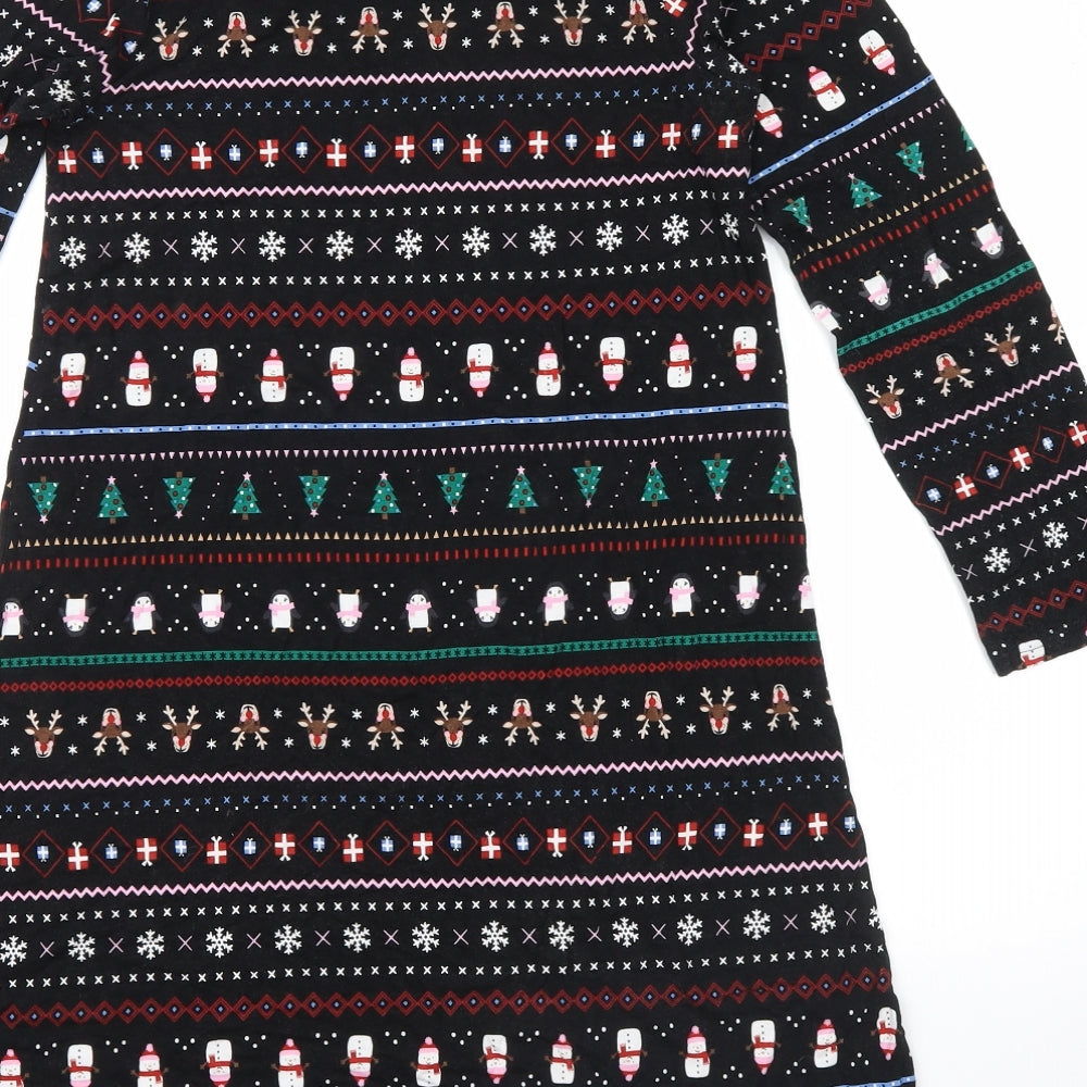 Nutmeg Girls Black Fair Isle  Shirt Dress  Size 10-11 Years  - christmas