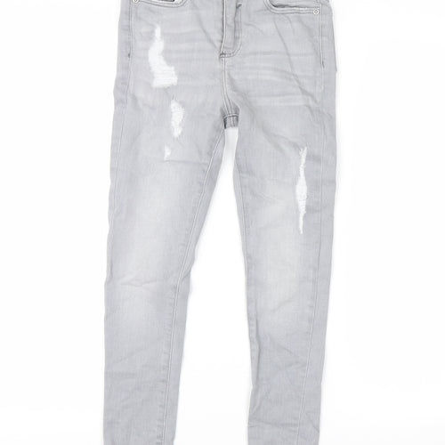 River Island Girls Grey  Denim Straight Jeans Size 9 Years - distressed