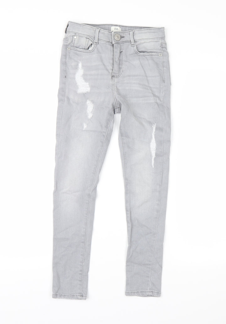 River Island Girls Grey  Denim Straight Jeans Size 9 Years - distressed