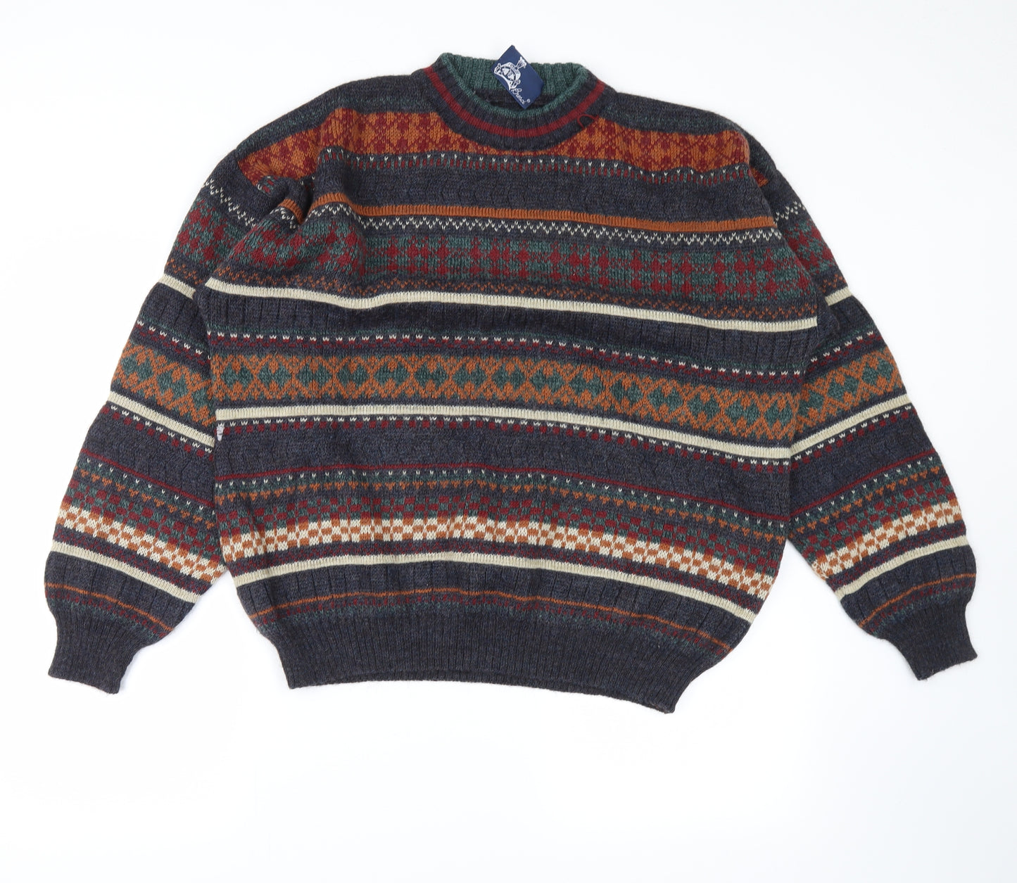 bresci Mens Grey Fair Isle  Pullover Jumper Size M