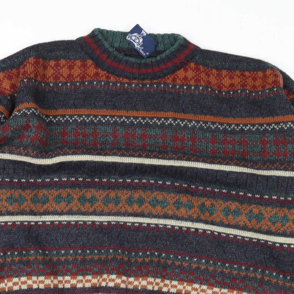 bresci Mens Grey Fair Isle  Pullover Jumper Size M