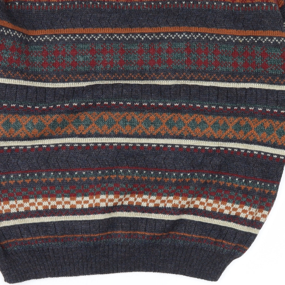 bresci Mens Grey Fair Isle  Pullover Jumper Size M