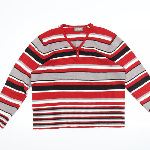 JORDANA Womens Red Striped  Pullover Jumper Size 3XL