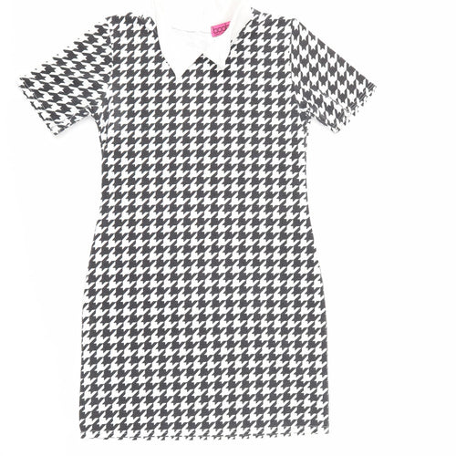 Boohoo Womens Black Houndstooth  A-Line  Size 10