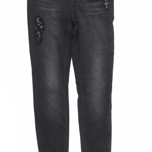 NEXT Womens Black Floral Denim Skinny Jeans Size 8 L28 in