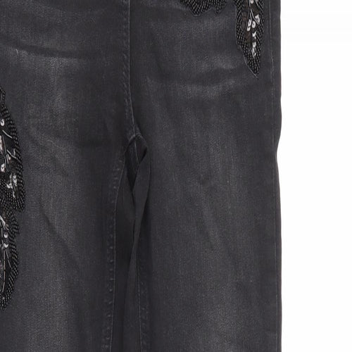 NEXT Womens Black Floral Denim Skinny Jeans Size 8 L28 in