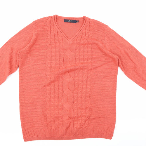 Isle Womens Orange Argyle/Diamond  Pullover Jumper Size M