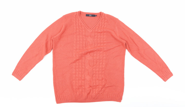 Isle Womens Orange Argyle/Diamond Pullover Jumper Size M