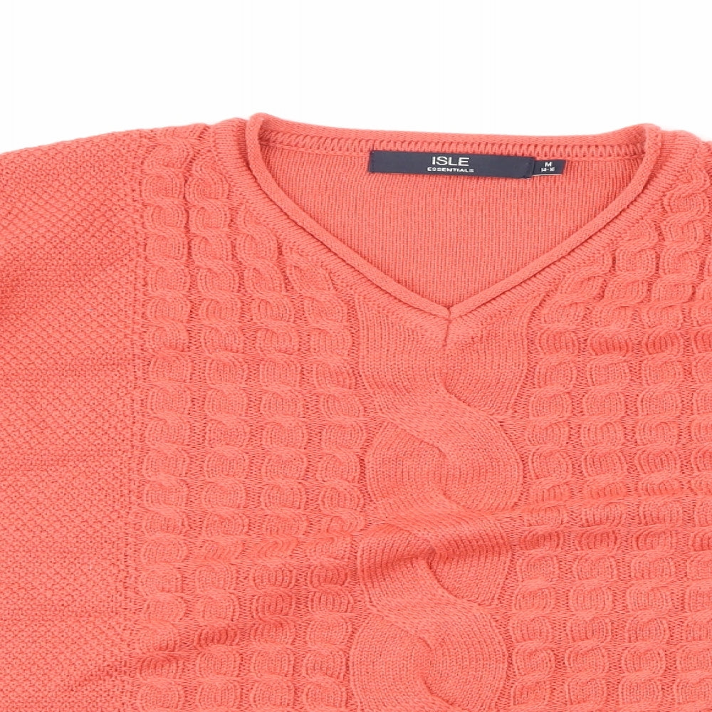 Isle Womens Orange Argyle/Diamond  Pullover Jumper Size M