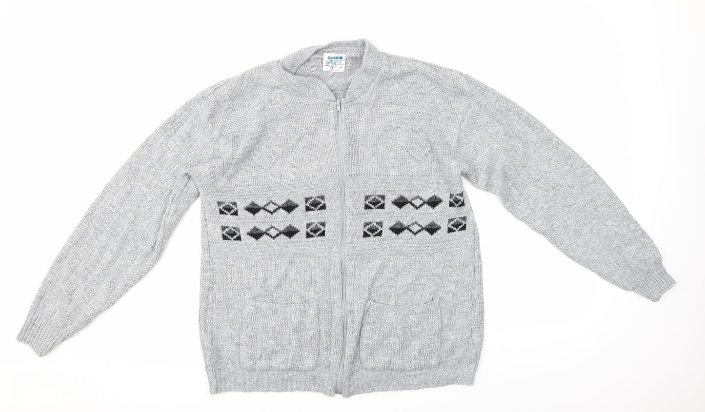 Menswear Mens Grey Argyle/Diamond  Full Zip Sweatshirt Size M