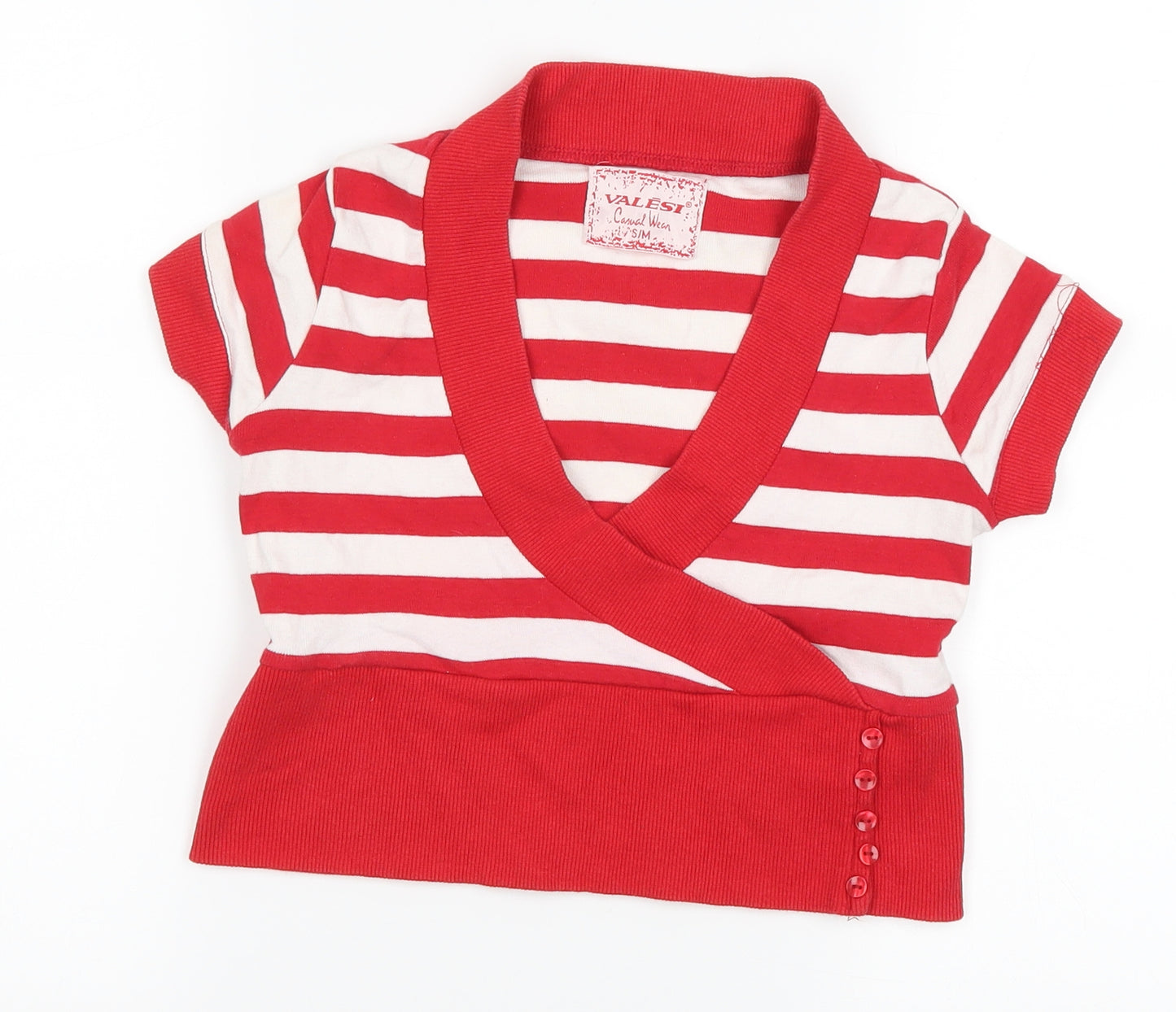 Valesi Womens Red Striped  Cropped T-Shirt Size S