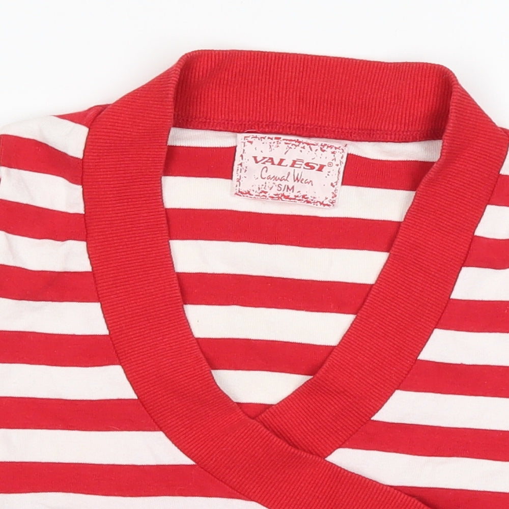 Valesi Womens Red Striped  Cropped T-Shirt Size S