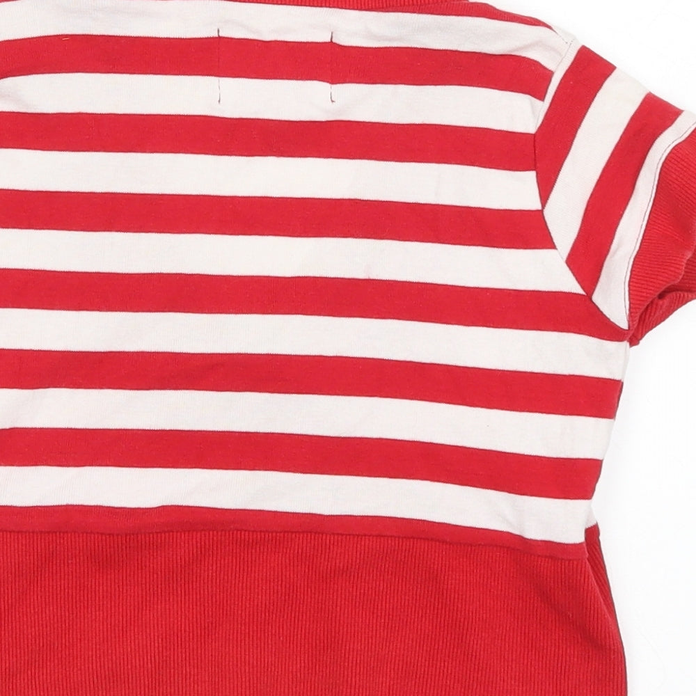 Valesi Womens Red Striped  Cropped T-Shirt Size S