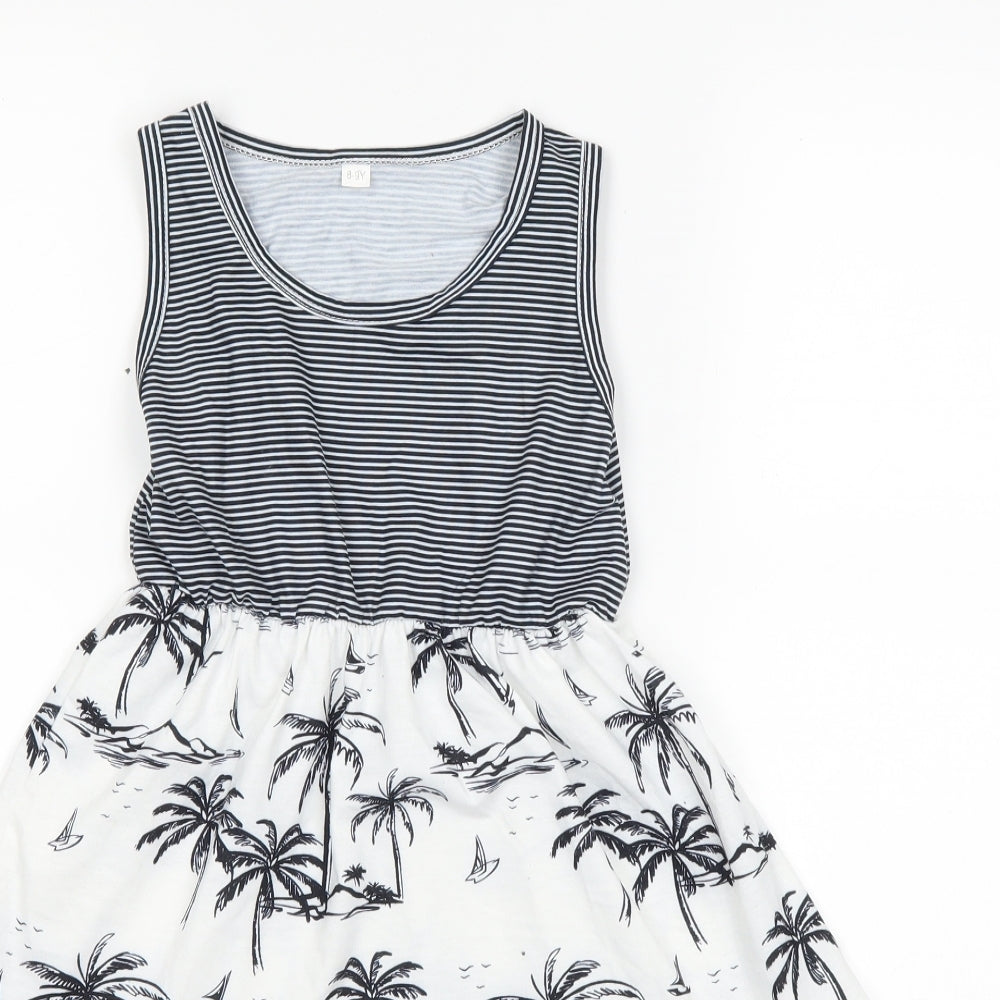 Preworn Girls Blue Striped  Fit & Flare  Size 8-9 Years
