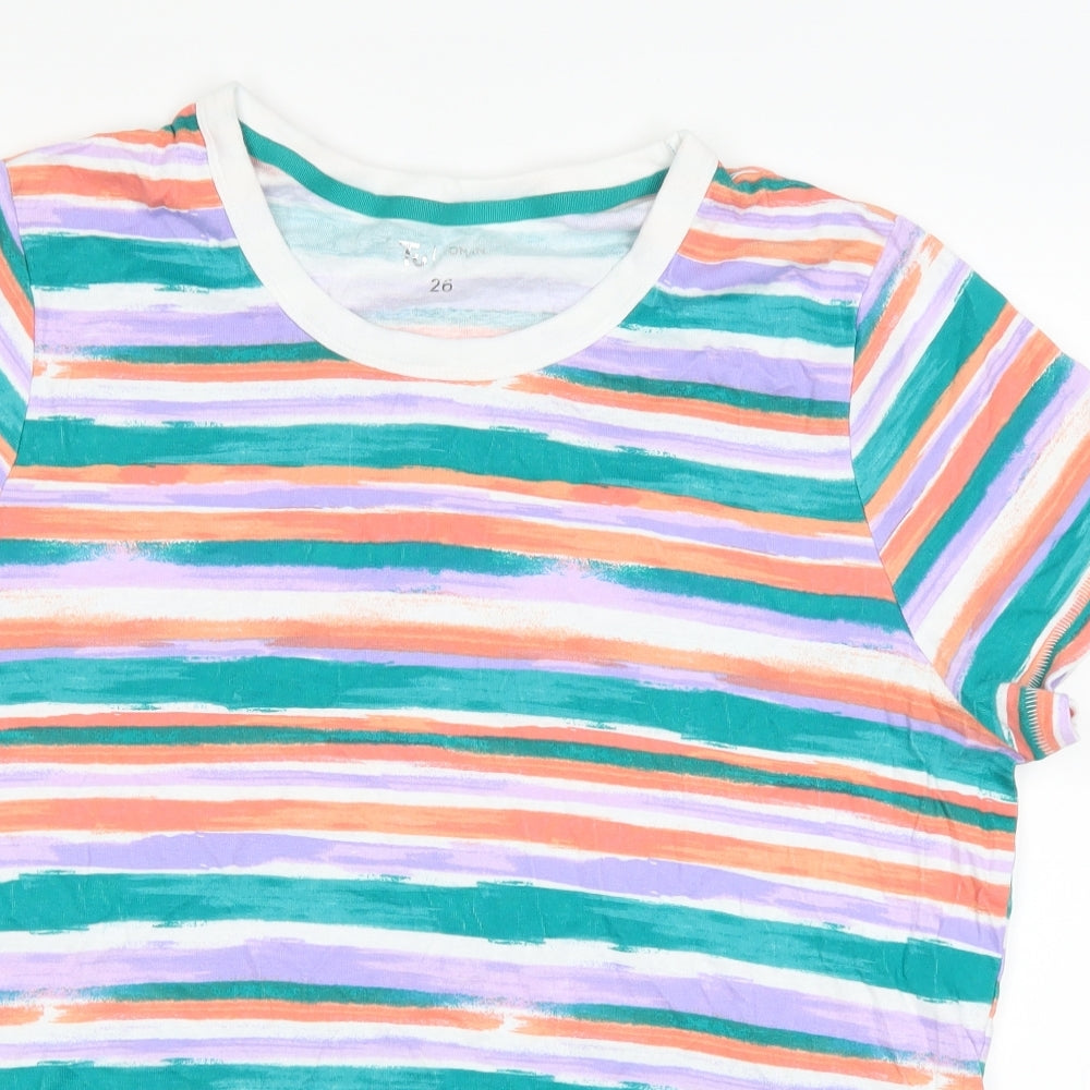 tu  Womens Green Striped  Basic T-Shirt Size 26