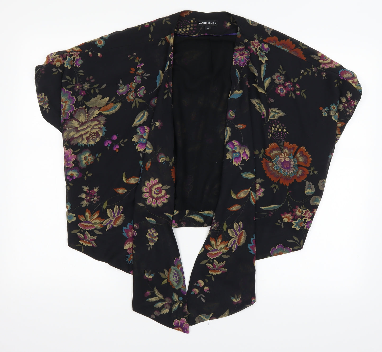 Warehouse Womens Black Floral  Kimono Coatigan Size M