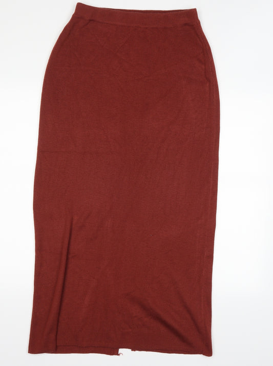 Front view of ALEXARA women’s orange maxi skirt, size M