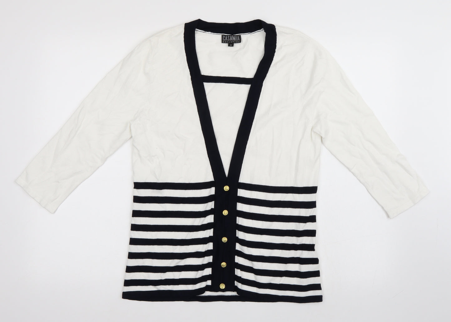 Casamia Womens White Striped  Pullover Jumper Size M