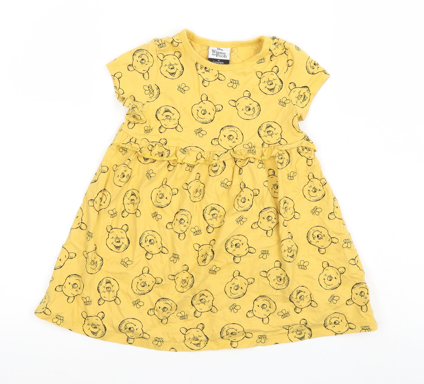 George Girls Yellow   Skater Dress  Size 2-3 Years  - Winnie The Pooh