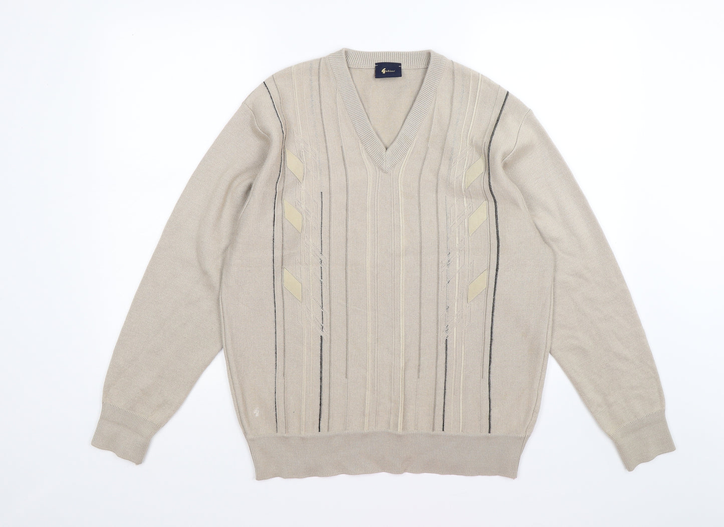 Gabicci Mens Beige Striped Knit Pullover Jumper Size M