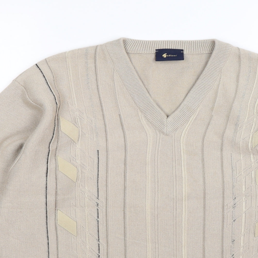 Gabicci Mens Beige Striped Knit Pullover Jumper Size M