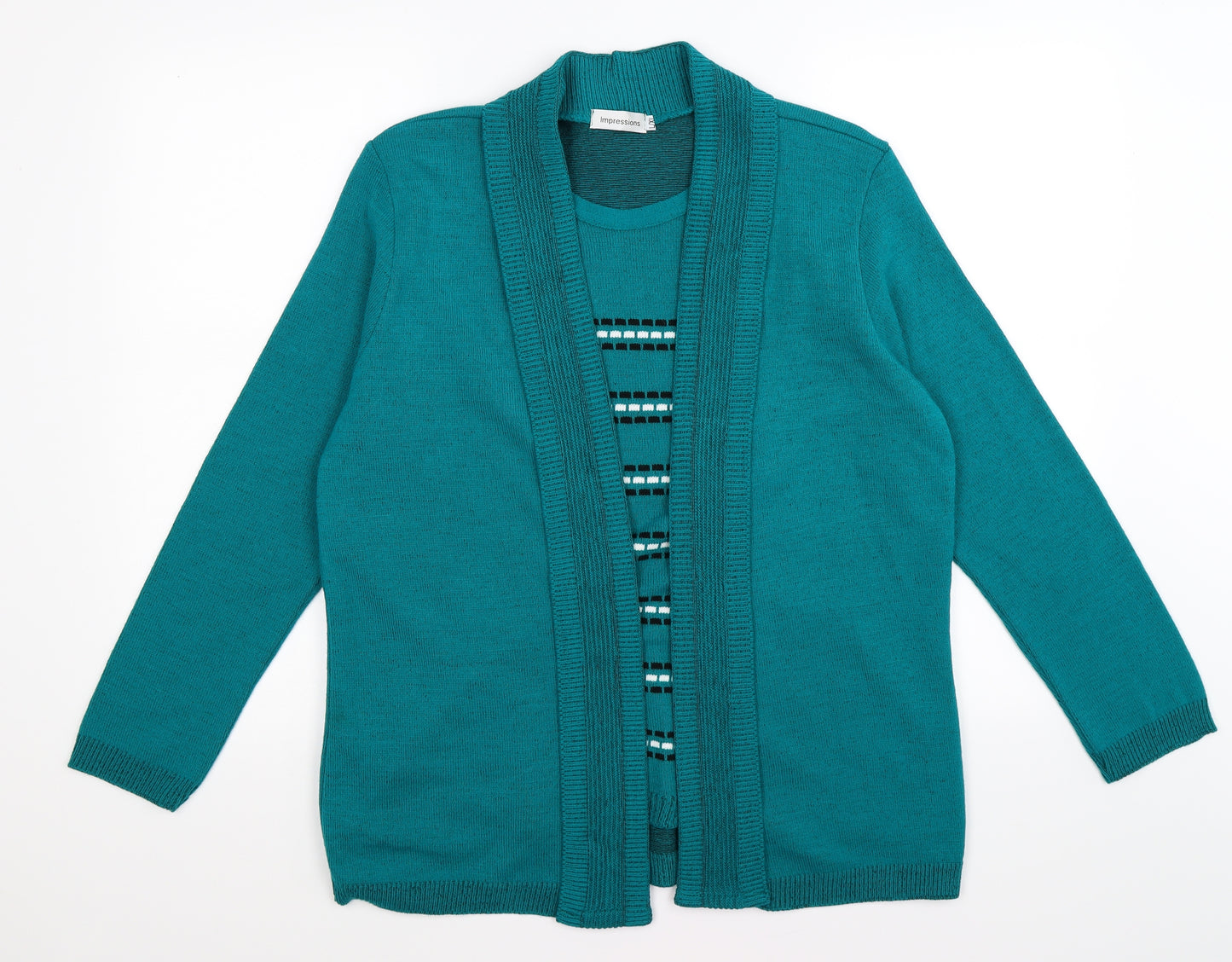 Impressions Womens Green Striped Knit Pullover Jumper Size L  - mock cardigan layer