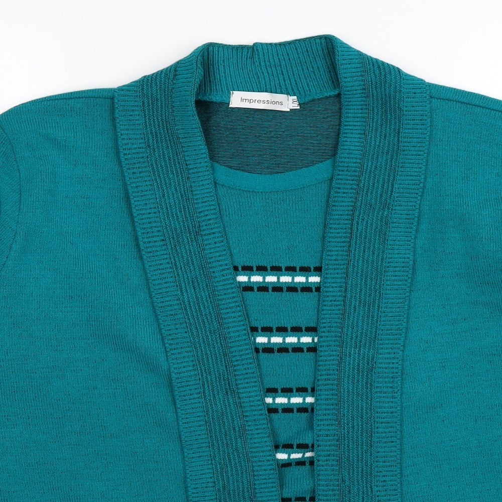 Impressions Womens Green Striped Knit Pullover Jumper Size L  - mock cardigan layer
