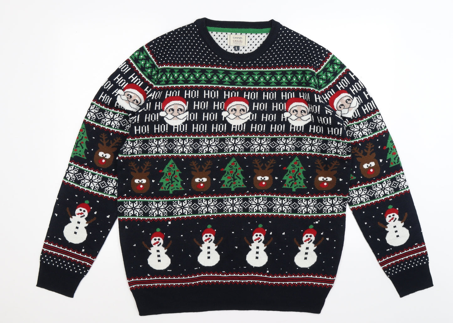 George Mens Blue Fair Isle Knit Pullover Jumper Size L  - christmas