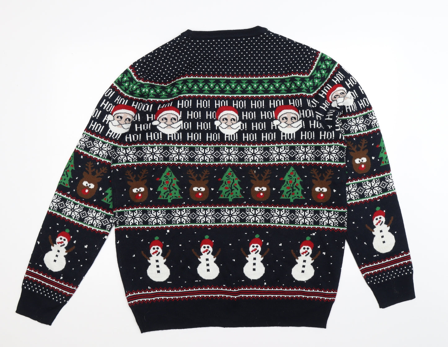 George Mens Blue Fair Isle Knit Pullover Jumper Size L  - christmas