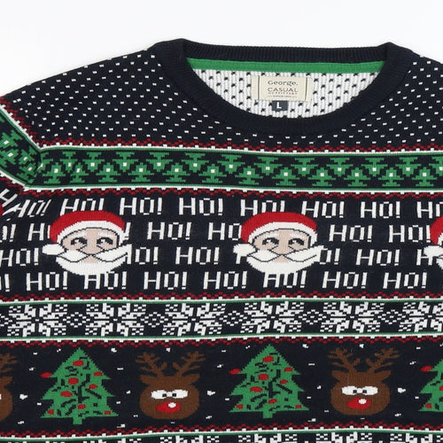 George Mens Blue Fair Isle Knit Pullover Jumper Size L  - christmas