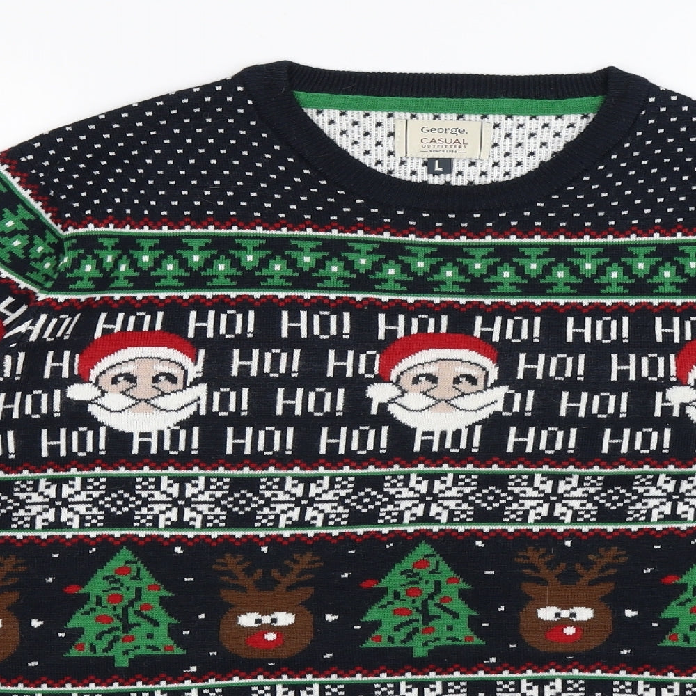 George Mens Blue Fair Isle Knit Pullover Jumper Size L  - christmas