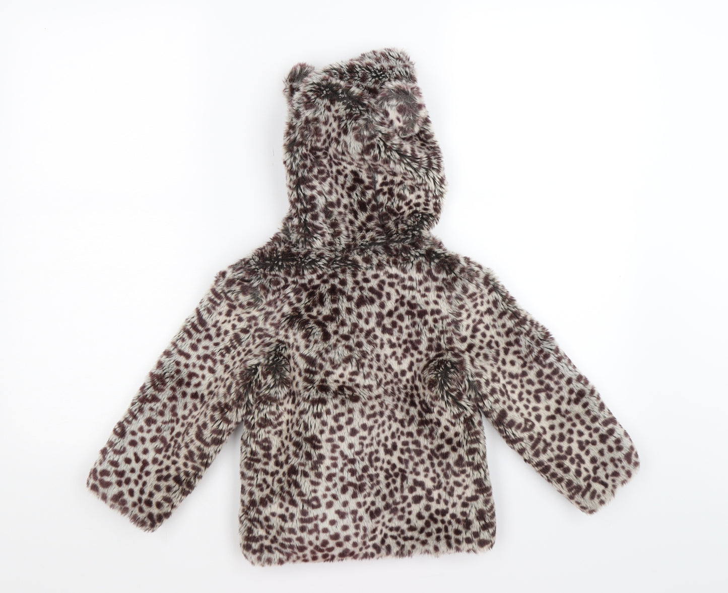Marks and Spencer Girls Brown Animal Print  Pea Coat Jacket Size 3-4 Years  - leopard print faux fur