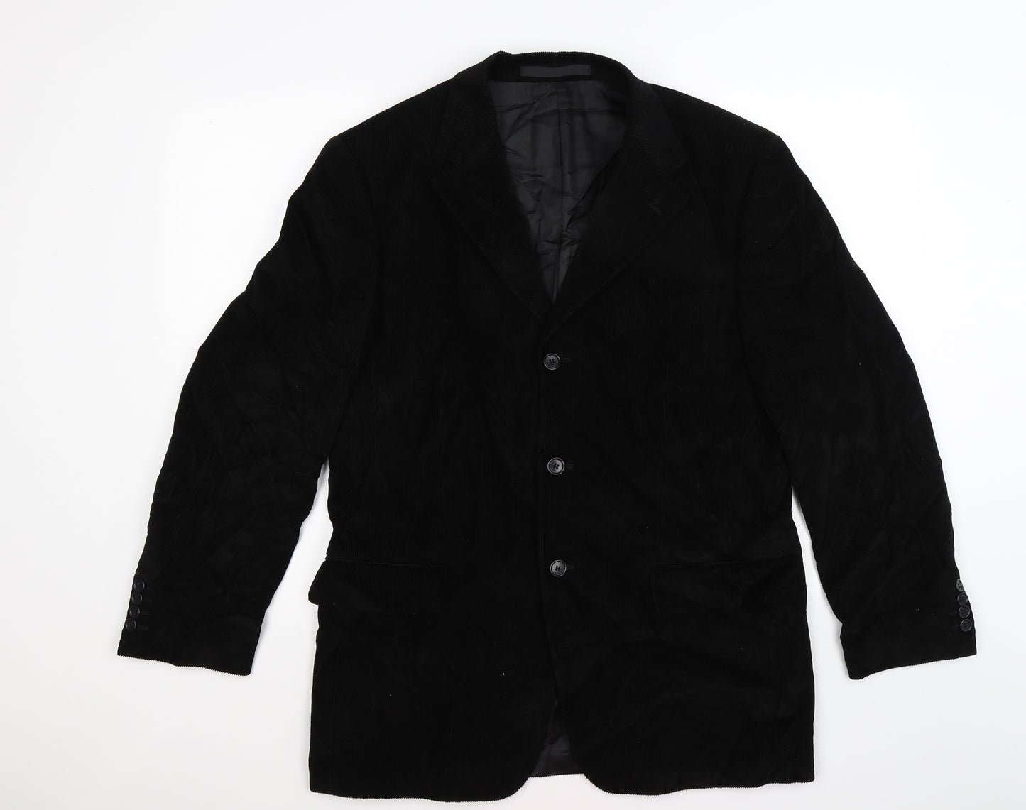 Marks and Spencer Mens Black Striped Corduroy Jacket Blazer Size 40  - sofr cord