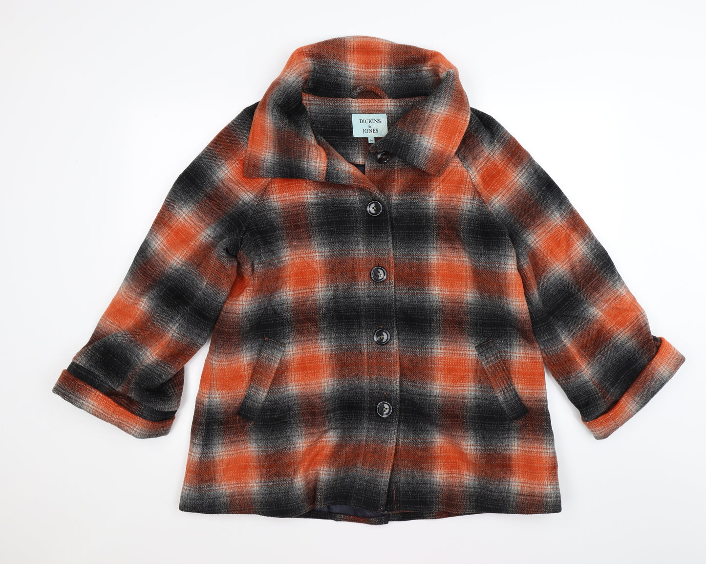 Dickins & Jones Womens Grey Check Knit Parka Coat Size 14  - orange