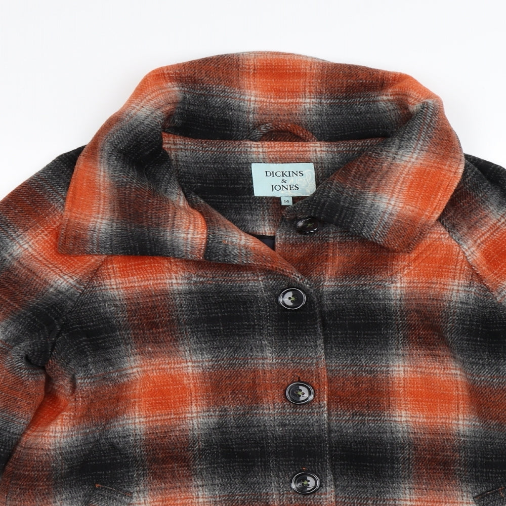 Dickins & Jones Womens Grey Check Knit Parka Coat Size 14  - orange