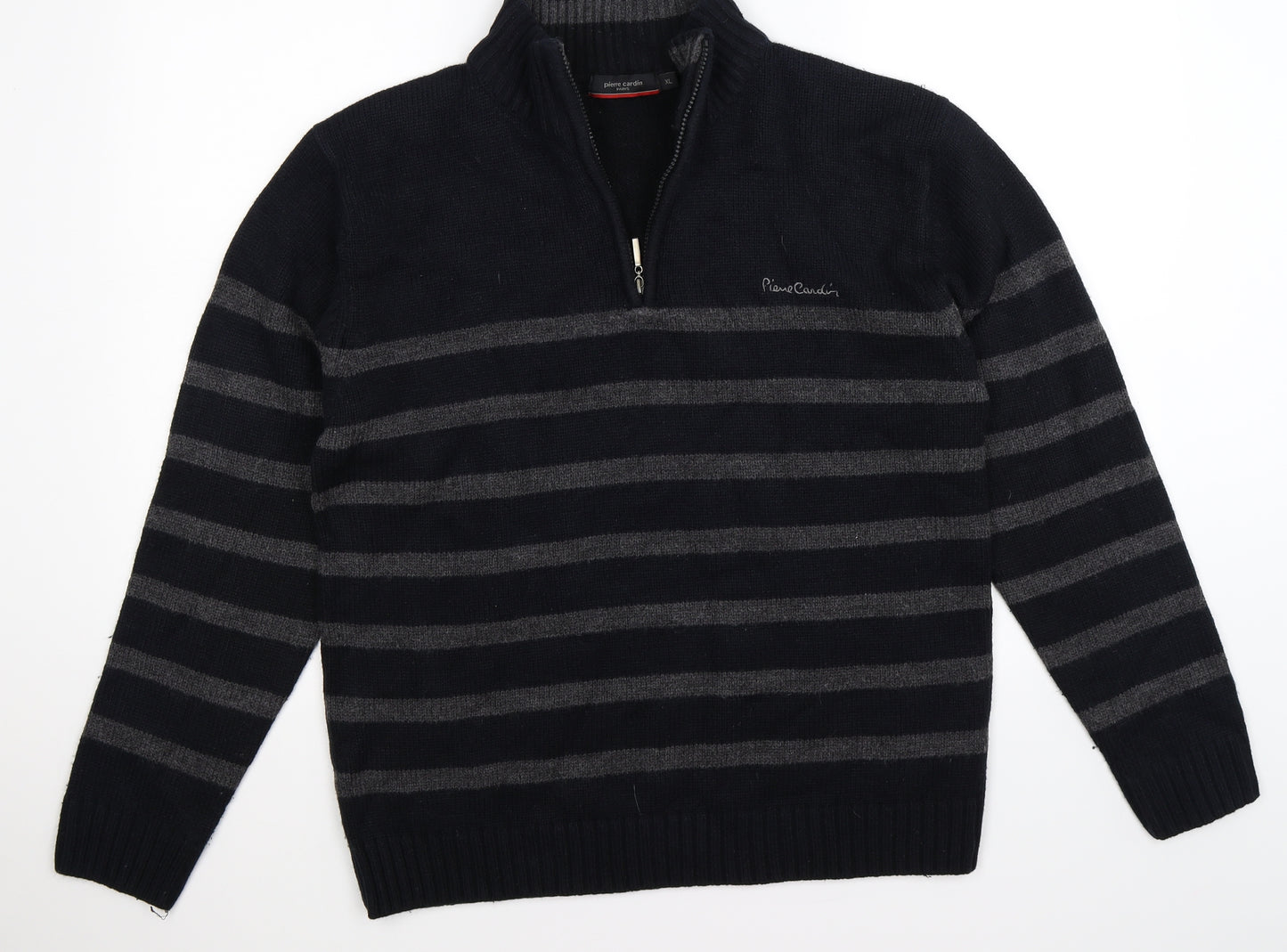 Pierre Cardin Mens Black Striped Knit Pullover Jumper Size XL