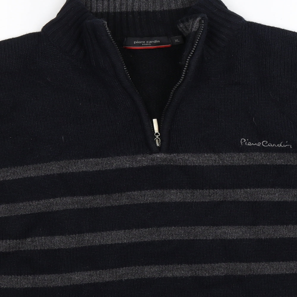 Pierre Cardin Mens Black Striped Knit Pullover Jumper Size XL
