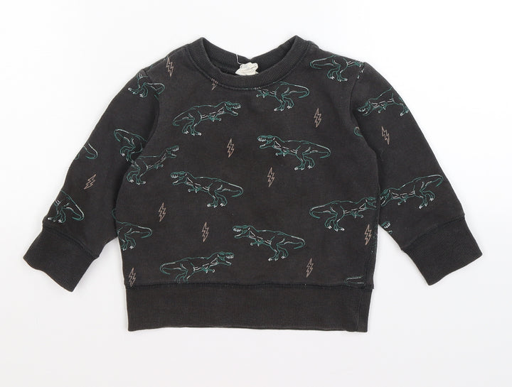 cotton kids Boys Grey Jersey Pullover Jumper Size 12-18 Months - dinosaurs