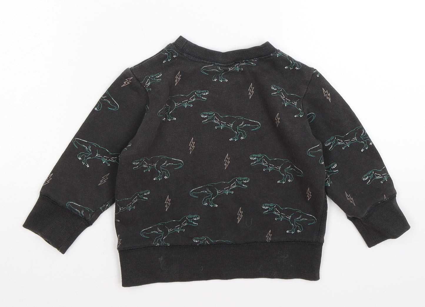 cotton kids Boys Grey  Jersey Pullover Jumper Size 12-18 Months  - dinosaurs