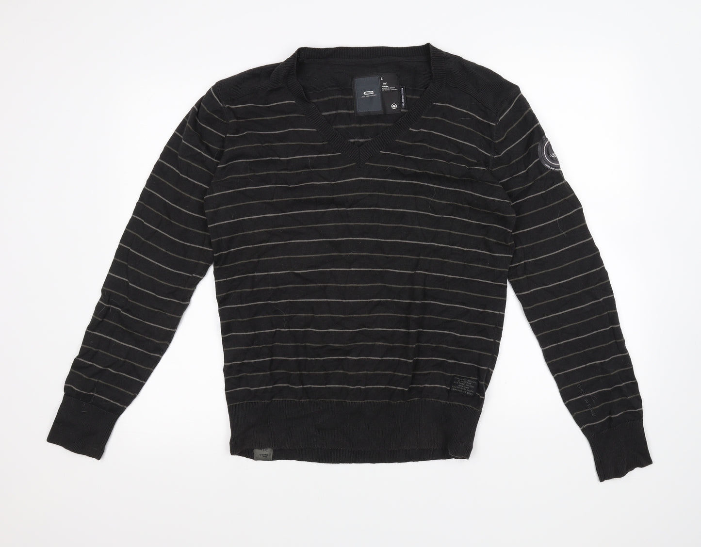 GSTAR Mens Grey Striped  Pullover Jumper Size L