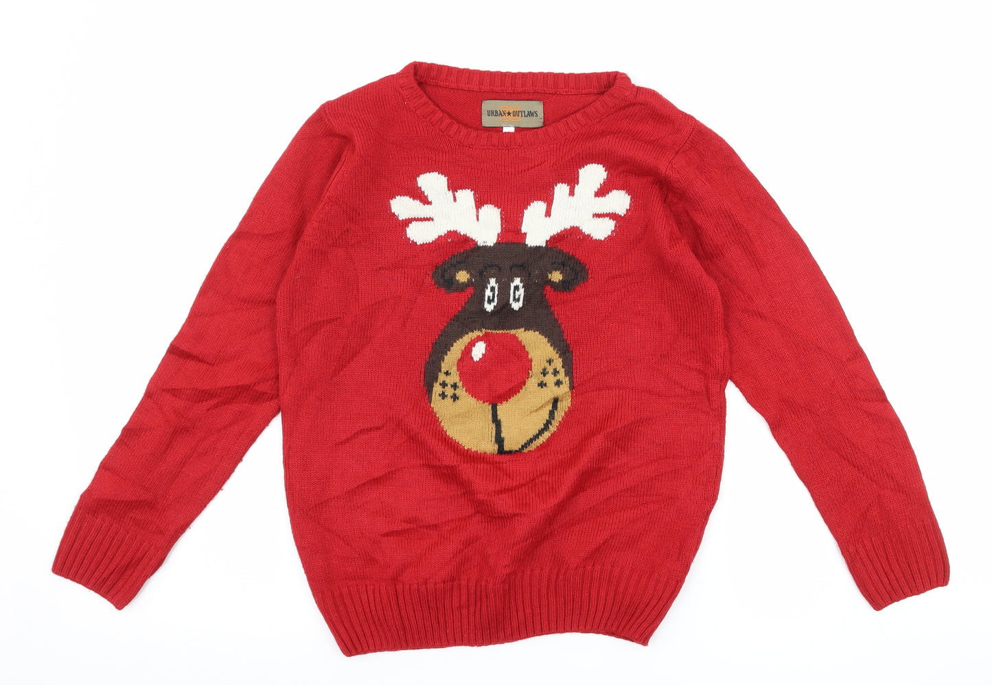 Urban Outlaws Boys Red   Pullover Jumper Size 8-9 Years  - christmas reindeer